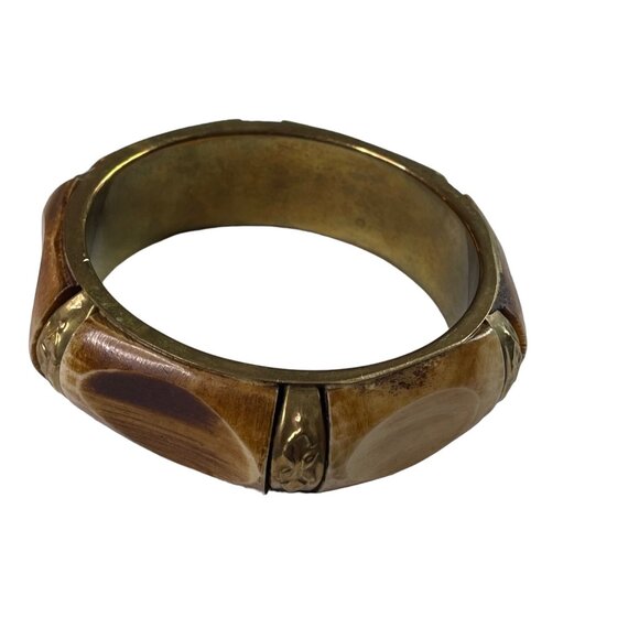 Chunky Dyed Bone Brass Bangle Bracelet  Tribal Boho Hippie Chic Vintage 70s u - Picture 3 of 6